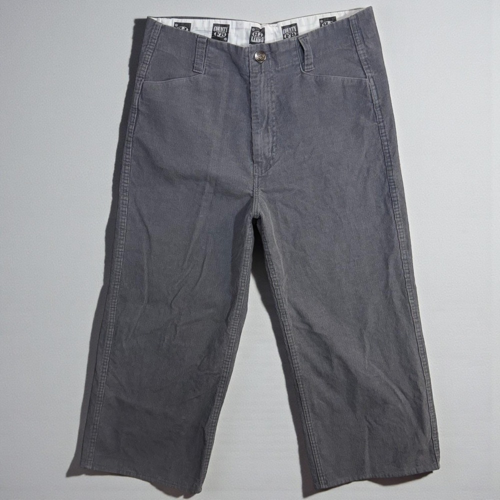 Vintage FB County 12 Corduroy‎ Wide Leg Cropped Pant Gray 90s High Rise Utility